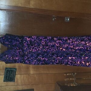 Sequined Deep V-Neck Purple Prom Dress